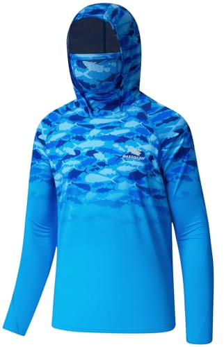 BASSDASH Youth UPF 50+ Hooded Shirts with Mask UV Neck Gaiter Sun Protection Long Sleeve T Shirt for Fishing Swim