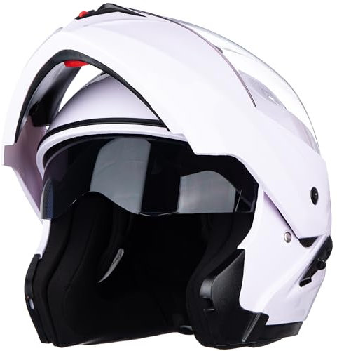 Casco Integral para Motocicleta JieKai, con Visera Extraíble, Certificación Dot (Blanco, M)