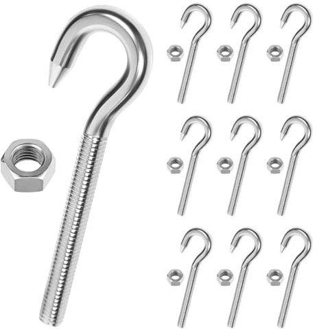 10 Pièces Piton à Visser Inox 304, Crochet Boulon Anneau M6, Objets à Suspendre pour Plafond et Mur, pour Hamacs, Auvents et Chaises Suspendues