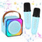 Diealles Shine Microfono Karaoke Bambini, Mini Karaoke Con 2 Microfoni, Portatile Cassa Con Microfono Bambini Con Luce LED, Karaoke Bambini Giocattoli per 5-12 Anni (Blu)