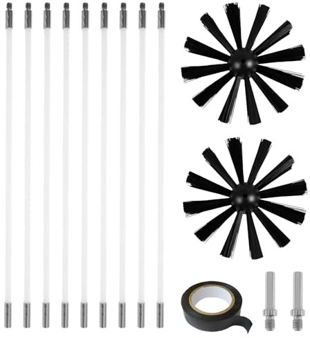 BDHYYM Kit de Ramonage,Hérisson Ramonage,Comprenant 9 Tiges Flexibles 410mm,2 Herisson de Ramonage 150mm,2 Tiges Hexagonales,1 Ruban Adhésif,Kit ramonage Poele Pellet,Kit de Ramonage Poele a Pellets
