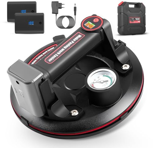 Neulriscn Ventosa Elettrica 8 con Manometro, Portata Max 220 kg, 2 x 3000 mAh Batterie, Ventosa a Vuoto Elettrica con Cassetta Portatile, Ventosa per Piastrelle, Vetro, Laminato (1 Pezzi)