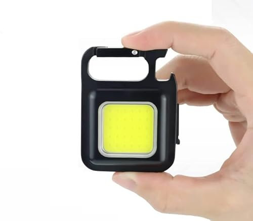 Volunx LED Light COB Flashlight, 800 Lumens COB 4 Modes Flashlights Rechargeable Mini LED Keychain Flashlight with Bottle Opener, Torch, Magnet Design, Hook, Waterproof, Selfie, Emergency