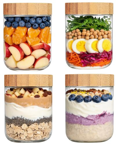 LIMILI Overnight Oats Jar, Glass Overnight Oats Containers with Wooden Lids