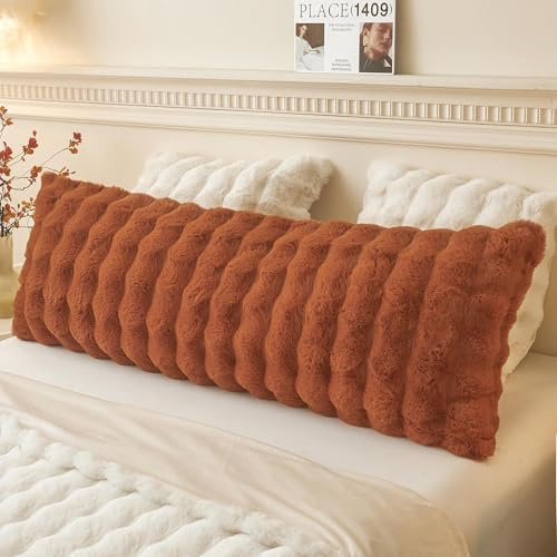 LIFEREVO Morbida federa per cuscino in finta pelliccia di coniglio, comoda federa a pelo lungo con chiusura a cerniera, lunga 50,8 x 137,2 cm, per camera da letto, decorazione domestica, arancione