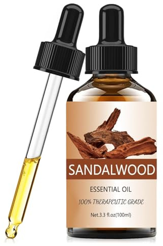 Huile Essentielle Bois de Santal 100ML,Huile Essentielle Naturelle pour Diffuseur, Peau, Cheveux, DIY Savon,Huile de Bois de Santal Pure pour esprit Détendue, Sandalwood Oil