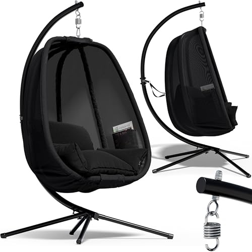 Casaria® Sedia a Dondolo da Esterno ed Interno con Telaio 2 Tasche Laterali con Cuscino Poltrona Sospesa XXL con Capacità 150 kg Stabile Resistente
