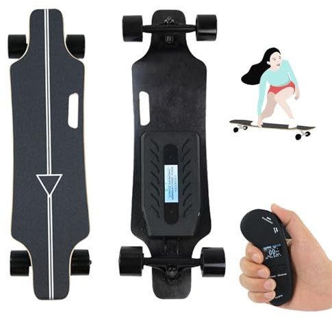 Giuggiolared Electric Longboard with Remote, 35km/h Electric Skateboard for Adults – Dual Motor, 75MM Wheels, 16/22/30 km Range, Perfect for Teens & New Riders B-22km