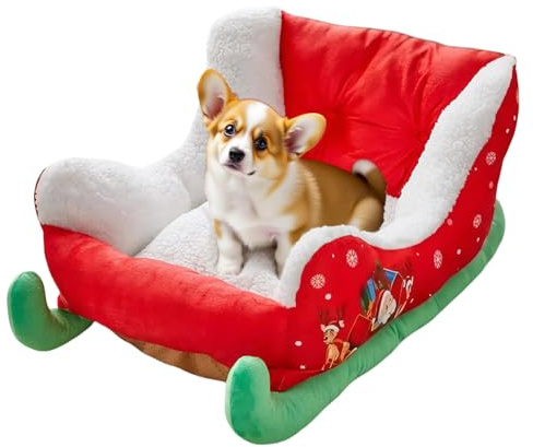 Gazocua Letto Per Cani Piccoli,Lettino per Animali Domestici Slitta Natale - In Peluche Morbido E Accogliente Per Cuccioli Di Cane E Gatto, Per Dormire Durante Le Feste Invernali, Confortevole Posto