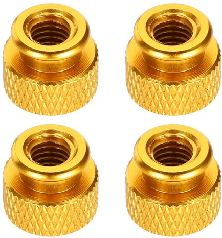 QUARKZMAN 4pcs Ecrou Moleté À Serrage Manuel, M6 12mm OD 10mm Hauteur Alliage D'Aluminium 6061 Anodisé, Ecrou À Vis Manuel Métallique Pour Châssis, Pour Machines, Assemblage DIY, Or
