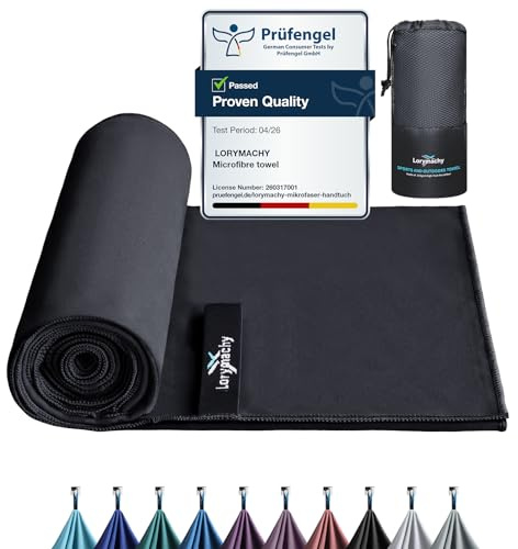Lorymachy Microfibre Towel - 80×160cm Quick Dry Towels for Adults | 250 GSM, Lightweight & Highly Absorbent, Microfibre Beach Towel for Gym, Yoga, Travel, Camping and Hiking, Diamond Black