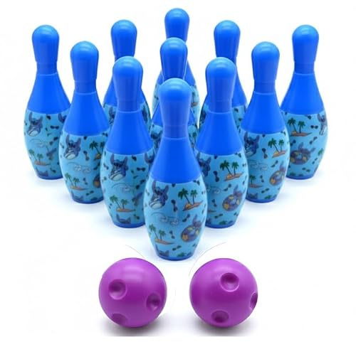 Disney Stitch Kids Bowling Toy Set – 10 Pins and 2 Balls – Mini Bowling Game for Toddlers – Indoor Outdoor Fun – Gift for Girls 3+Years - Size: 11cm