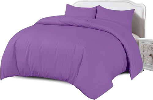 Sapphire Collection 100% Egyptian Cotton 200 Thread Count Duvet Cover With Pillow Case Bedding Set (Purple, Super King)