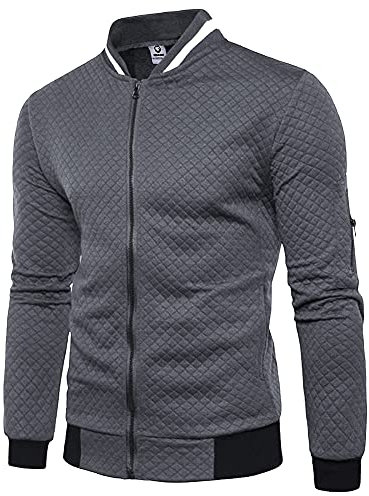 Veravant Sweat-Shirt Homme Manches Longues Pull Uni Zippé Bomber Blouson Veste Sport - Gris foncé - Medium