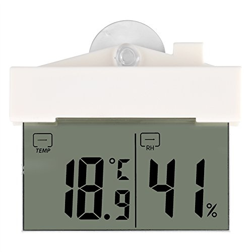 Fdit Self Adhesive Thermometer LCD Digital Hydrometer with Suction Cup Clock Window Wall Mounted Indoor Outdoor Garden