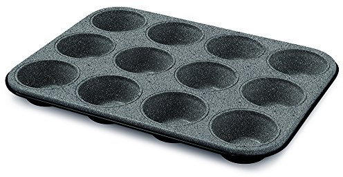 Guardini Blackstone, Plaque à 12 muffins 27 x 35 cm, acier avec revêtement anti-adhérent, couleur « black-stone »