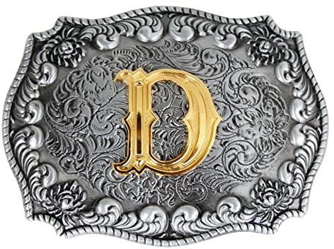 Boucles de ceinture pour homme avec initiales 3D, style western, cow-boy - Argenté - Taille Unique