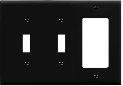 ENERLITES Placa de interruptor de luz triple combinada, interruptor decorativo doble, tamaño estándar de 3 bandas, 4.5 x 6.3 pulgadas, policarbonato termoplástico, 881231-BK, negro