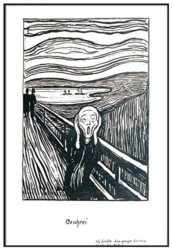 Panorama Metacrilato Enmarcado Edvard Munch El Grito Blanco y Negro 21x30 cm - Incluye Marco - Decoración para Salón - Láminas Decorativas