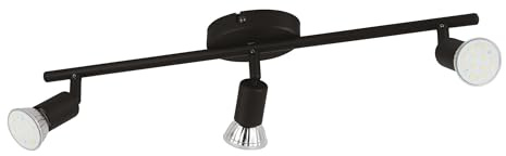 Eglo LED Luz de techo Luz-LED, Lámpara de techo 3 Llama, Foco de techo Hecho de metal, Lámpara de sala de estar en negro, Lámpara de cocina, Puntos LED con zócalo GU10, L 485 cm