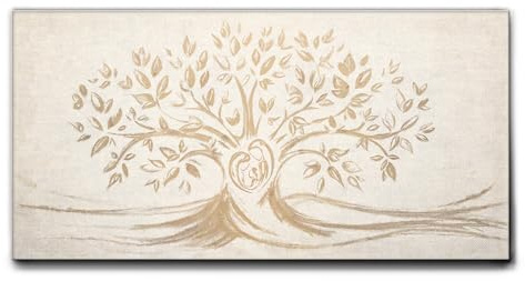 Giallobus - Quadro - 10 - Capezzale Moderno - Sacra Famiglia e Albero della Vita - Vintage - Tela Canvas Telaio Standard - 70x35 - Pronto da Appendere - Quadri Moderni per la casa
