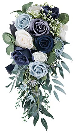 Harilla Romantic Wedding Bouquets for Bride Artificial Roses Bunch Floral Holding Bouquet for Anniversary Home Decor Photography Photo Props,Blue A