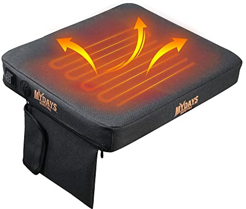 MYDAYS Portable Heated Seat Cushion, Memory Foam Heating Seat Pad for Outdoor Stadium Bleacher Camping, Power Bank Not Included（Black）