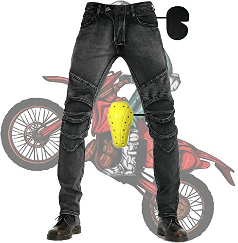 SHUOJIA Herren Damen Motorradhose Mit Protektoren Schutzauskleidung Motorradjeans Denim Motorrad Hose,Motorradhose Für Motorradrennfahrer (Black,XXL)