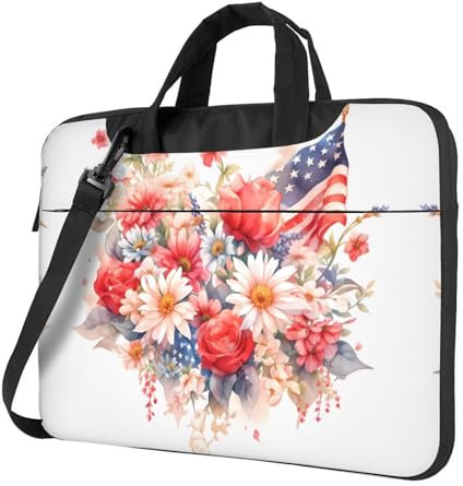 BROLEO Laptoptasche mit Flaggen und Chrysanthemen-Muster, Oxford-Stoff, stilvoll und schützend, stoßfestes, weiches Futter, Schwarz, 15.6 inch