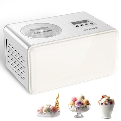 UKKISO 1.5L Ice Cream Machine, Yogurt Ice Cream Machine, No Prefreezing Ice Cream Maker, Stainless Steel Automatic Ice Cream Maker with Compressor for Children