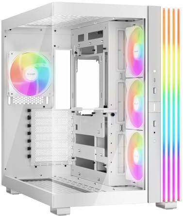 be quiet! Light Base 600 LX White PC Case, Stunning Panoramic View, Show Case, Dual Chamber Design, Solid ARGB LED Strip, 4 Light Wings LX PWM Fans, Inverted and Horizontal Usable