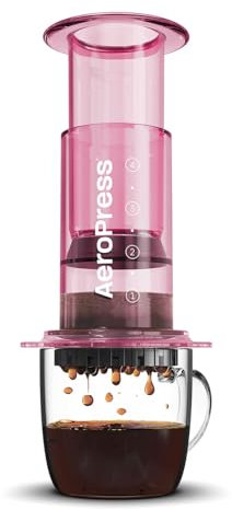 AeroPress Clear Pinke Kaffeepresse – 3-in-1 Kaffeemaschine kombiniert French Press & Espresso – Vollmundiger Kaffee ohne Bitterkeit – Tragbare Mini-Kaffeemaschine für Camping & Reisen, Pink