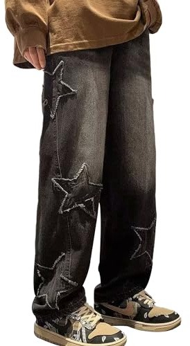 YINGWIN Star Jeans pour Femme Y2k Jeans Baggy Pantalon Cargo pour Femme, Noir , 3XL