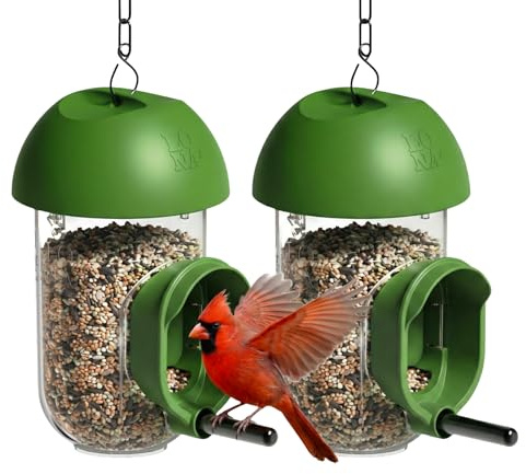 LONA - Comederos para pájaros para exteriores, paquete de 2, alimentador de pájaros a prueba de ardillas con múltiples métodos de colgar, silo de alimentación de pájaros silvestres para exteriores, 1