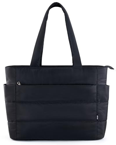 KALIDI quiltad tygväska, carryall puffer axelväska vadderad resa stor anti-stänk dragkedja vardaglig arbete gym dam