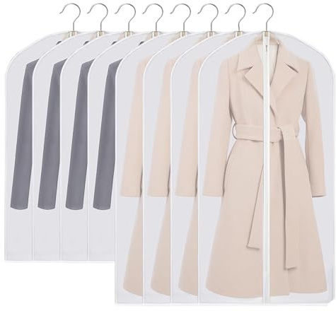 Daover 8pcs Clothes Cover, Transparent Long Garment Bag with Zip（4 pcs 60*100&4 pcs 60*120）, Moth Resistant Dustproof Waterproof Washable Garment Bags for Long Suits Gowns Overcoat Women's Long Skirt