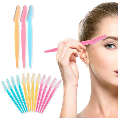 CATOR 15 Pezzi lamette viso donna, Rasoio Dermaplaning Viso per Tagliare e Modellare le Sopracciglia, per Donne e Uomini