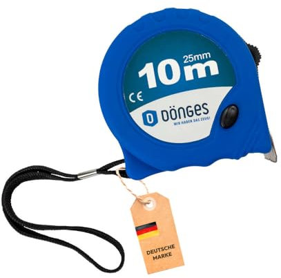 Dönges Maßband 10 m I Rollbandmaß I Meterband mit metrischer Skalierung nach Klasse II/CE, ABS-Gehäuse und Gürtelclip, Rücklauf mit Doppelstopp I robust und präzise für Handwerk und Baustelle