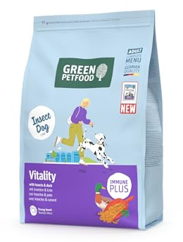 Green Petfood InsectDog Vitality con insetti e anatra (5 x 900 g) | Adult | cibo secco di alta qualità per cani adulti | senza glutine | con vitamina E & C | basso contenuto di grassi | confezione da