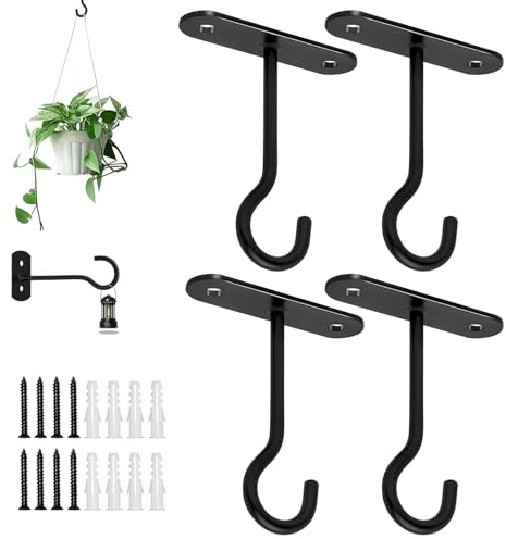 JVHLOV Set di 4 Ganci da Parete per Fioriere – 10 cm – Supporti in Ferro Nero per Vasi Appesi, Lanterna, Mangime per Uccelli – Uso Interno ed Esterno