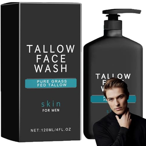 Crema hidratante de sebo para la cara, sebo bovino para las arrugas faciales, kit de cuidado de la piel para hombre, kit de cuidado facial para hombre, antiarrugas e hidratante para hombres (limpiador