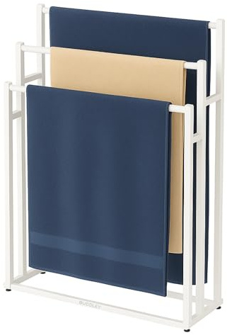 BUDDLEY Porte-serviettes - Blanc - 3 bras - Extra large - Salle de bain - Porte-serviettes - Sur pied - Échelle - Porte-serviettes - Autoportant - Barre porte-serviettes