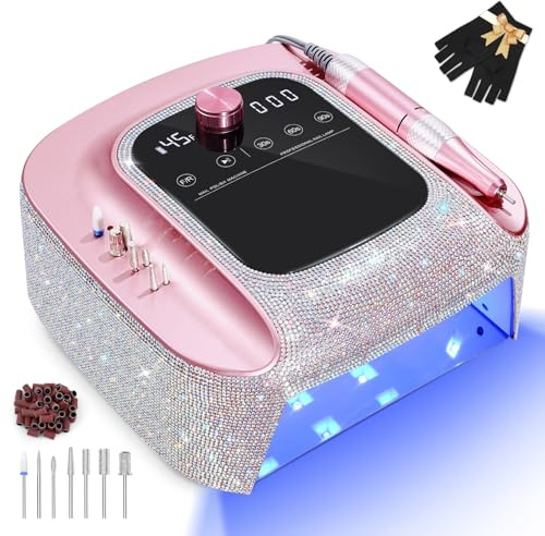 2-in-1 Rechargeable Cordless UV LED Nail Lamp & Electric Nail Drill Kit with Auto Sensor, LCD Display,45000 RPM Professional Gel Nail Dryer Machine for Home Salon Use & Training Nail Art Practice