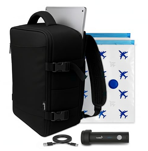 Lavatelli, Zaino Sottovuoto Ryanair 40x30x20 cm + Pompa Ricaricabile USB-C + 2 Sacchetti sotto vuoto Travel 40x45 cm| Vac-u-Bag, Bagaglio a Mano EasyJet Low Cost | Zaino Premium da Viaggio, Cabina