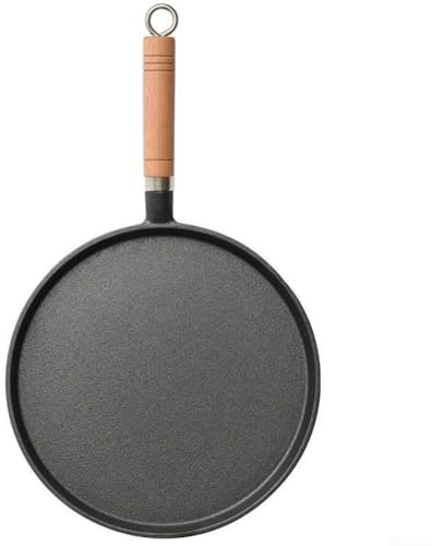 DAZZLEEX Förtjockad gjutjärns stekpanna med trähandtag, jämn värmefördelning, non-stick-matlagning, finns i storlekar 20cm 23cm 26cm, svart köksredskap (23)
