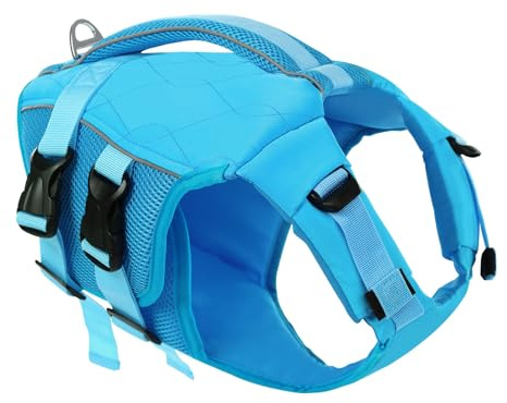KONVINIT Gilet de Sauvetage Chien,Réglable Gilet de Sauvetage Gilet de Flottaison avec Poignée réfléchissant Dog Life Jacket Gilet de Securité Chiot Animaux de Compagnie pour Natation