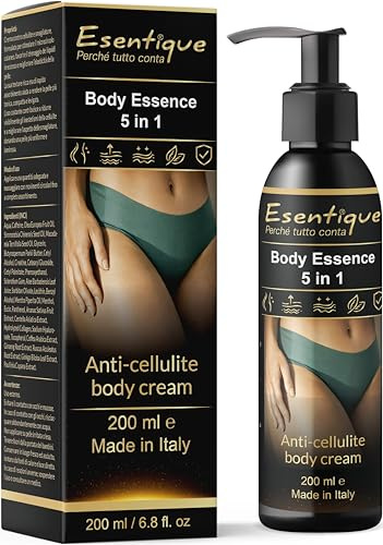 Anti-Cellulite Kräm Strammande 5in1 – Koffein, Aescin, Hyaluronsyra, Kollagen – Kroppsvård Dränerande Anti Apelsinhud Ben Lår Skinkor – 200ml – Made in Italy – Esentique