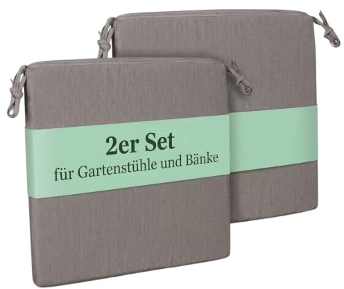 MR. DEKO Juego de 2 cojines de asiento para silla de jardín, color gris, 50 x 50 cm, cojín cuadrado acolchado con cintas de sujeción, cojín universal para balcón, color gris oscuro