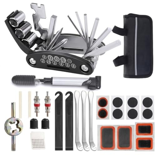 OSIGEI Fahrrad Reparaturset & Werkzeug - Profi Fahrradflickzeug Set für Unterwegs - Reifenreparaturset Fahrrad inkl. Selbstklebende Flicken & Fahrrad Flickzeug Set für MTB, Rennrad & E-Bike