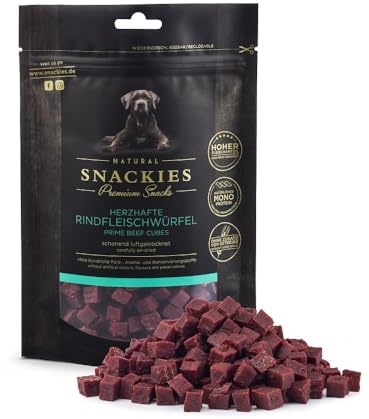 SNACKIES Herzhafte Rindfleischwürfel 170g Premium Snacks für Hunde, ohne Zusatz von Getreide, Zucker, Farb-, Aroma- und Konservierungsstoffe, schonend luftgetrocknete Leckerli